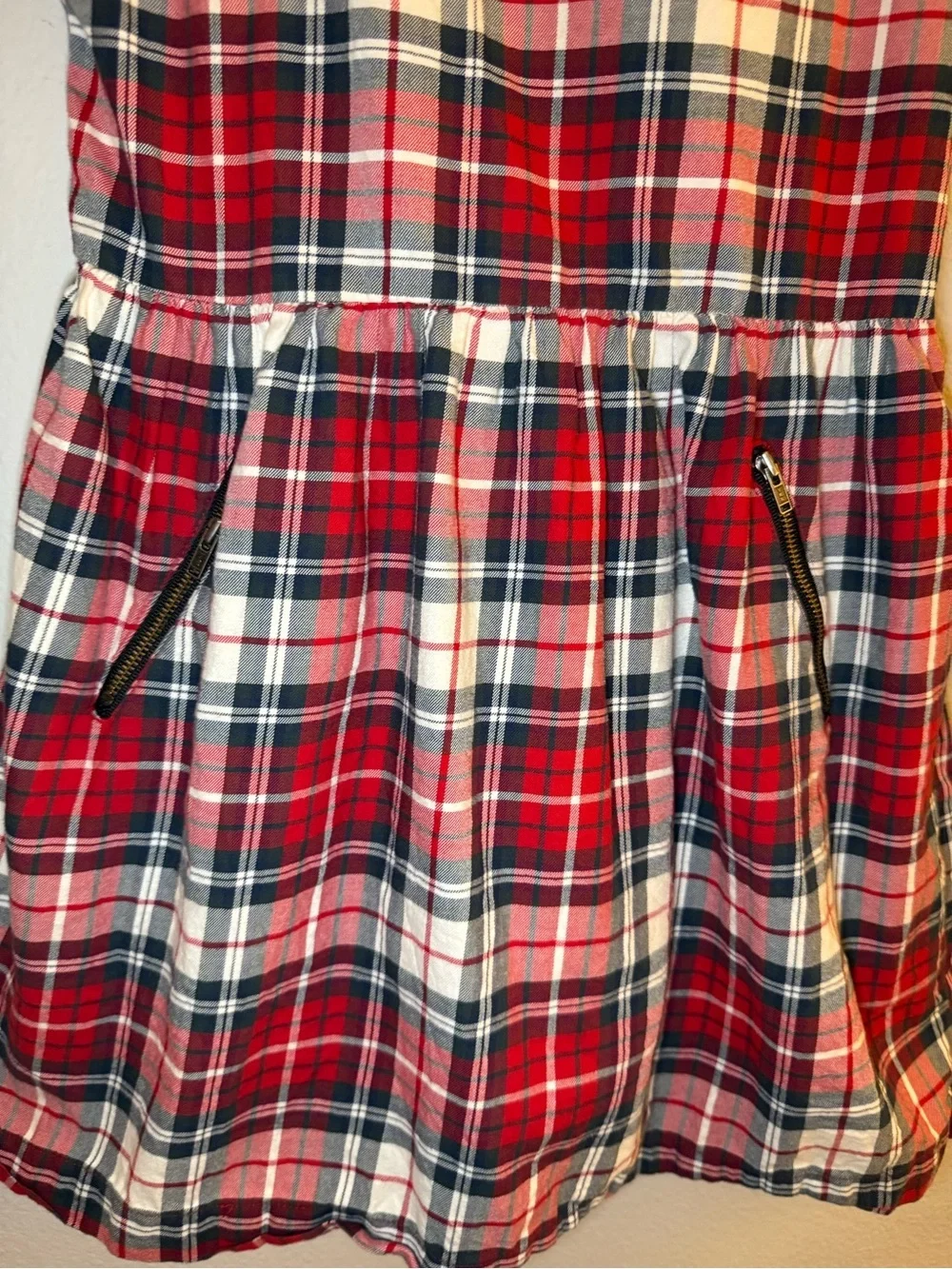 GAP Red White and Navy Plaid Sleeveless Cotton Dress